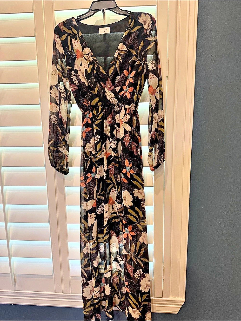 Everly Long Sleeve Floral Maxi Dress in Black